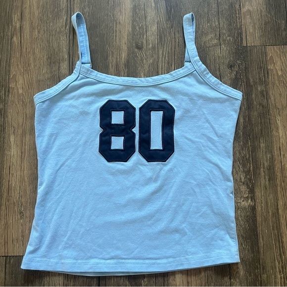 'Edikted Blue 80s Babe Appliqué Cotton Crop Top Graphic Tank Top Stretch M - Picture 3 of 9